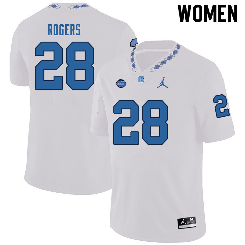 Women #28 Cyrus Rogers North Carolina Tar Heels College Football Jerseys Sale-White